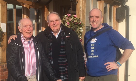 Alan and Will enjoying a pub lunch with Alan's former work colleague Mel Bailey