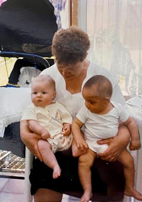 Eileen with her grandchildren Kiona and Robbie 1997 