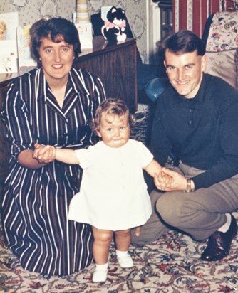 Heather, John and Nicola, Nicola's 1st birthday, 1964