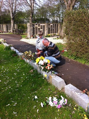 2 Helping Josh put flowers down for his Mother  08/04/2015