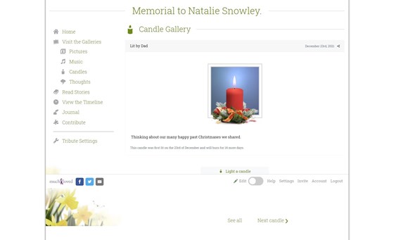 Memorial to Natalie Snowley Christmas 2021