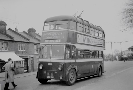 Reading Trolleybuses last day 3 11 1968 with Geoff about to re-organise the destination blind of no. 108.