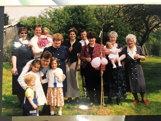 5C3C7DB7 DC70 4059 B65C B8D702F1B533. Georgie’s christening day May 2000 when we had two sets of proud Godparents, double Hannahs and double Georginas. Nigel looking very handsome and proud with baby Georgie and  the two young Hannahs in the front. X