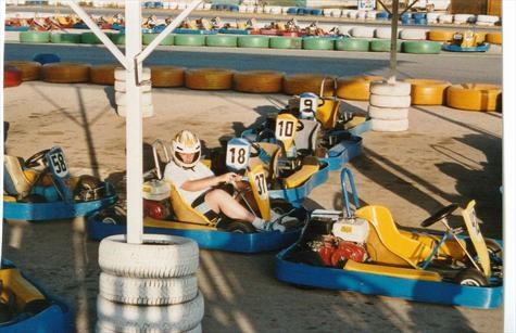Sam on the go karts in Spain whilst visiting Nanny June & Grandad Tony