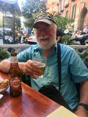 Enjoying a beer in Naples, June 2019 