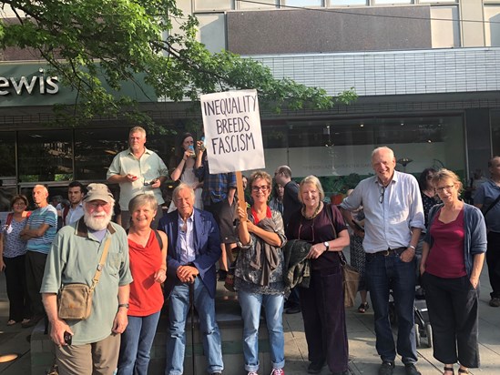 Gordon with Edale friends at a demonstration in Sheffield, 2018.