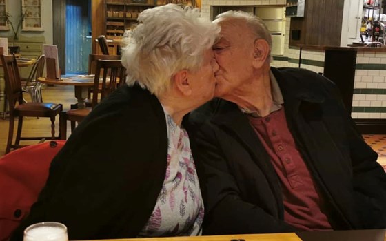 Celebrating her 70th wedding anniversary with the love of her life, Frank. 