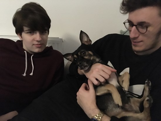 Brad with younger brother Elliott and Reggie the dog 