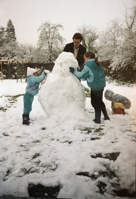 Building a snowman, April 1989