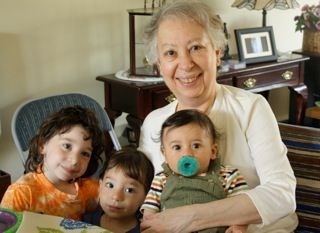 With grandkids Abbie, Calman, and Eli (before Luke), NY, 2009
