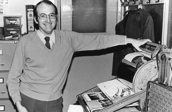 David standing beside the glazing machine at the Journal in the early 70s