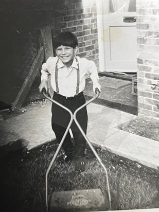 John mowing the lawn 