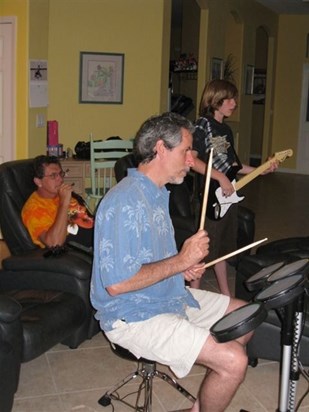 Nate and the boys playing Rock Band, Florida 2008