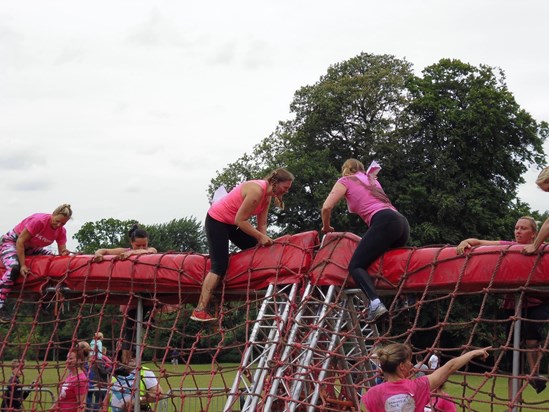 Cancer Charity fun run with Catherine, Jane could not say no to an assault course! 
