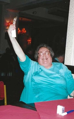 Pam Ollerenshaw winning at bingo