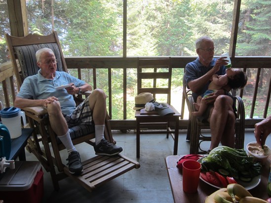 WIth Don McMaster at their cabin on the lake, summer 2012