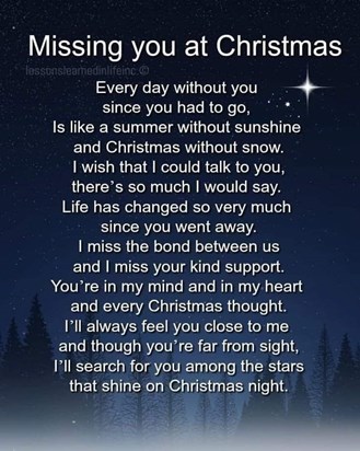 Will miss you at Xmas and every day xxxxx