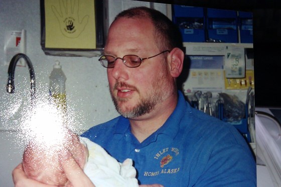 Wayne with baby Aimee Breanna at St. Luke Hospital, Kansas City, MO, 2001.
