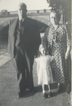 Brenda in 1950 with her Grandma and Grandad Merryman