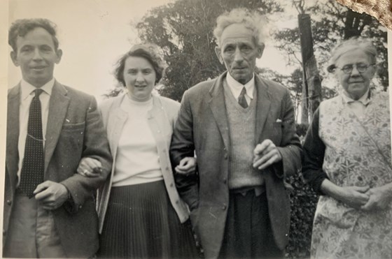 Dad with his parents and Mum at Culmore Point, Co, Londonderry (1963)