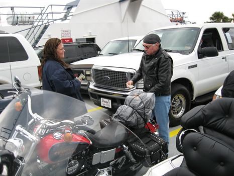 John paying the ferry fee in Jacksonville, Fl. - Headed to Daytona Bike Week - 02/24/2007