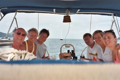 June 2005--Winward Islands Tour aboard "Dreamtime."  John, Char, Gar, Jamie, Leigh & Dewayne.