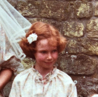 This was my beautiful niece Liz as a bridesmaid - she was twelve and had the same elfin look she kept all her life. A beautiful soul 