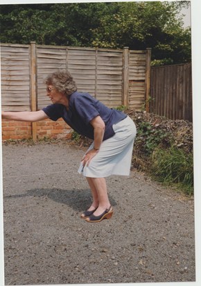 Ann playing petanque Summer 93