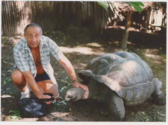 Dad meeting a giant tortoise!  He was true animal lover.