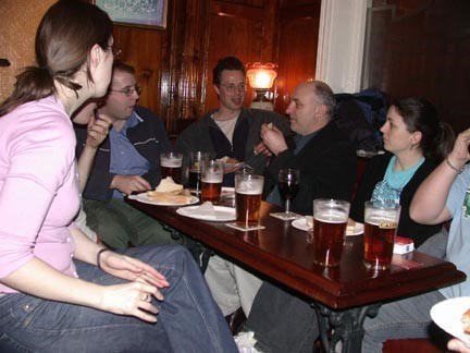 Alan in a bub with students and technicians after a visit to Cains Brewery, 2004