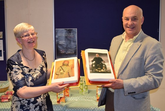 Joint retirement but separate cakes for Alan and Meriel.. April 2019