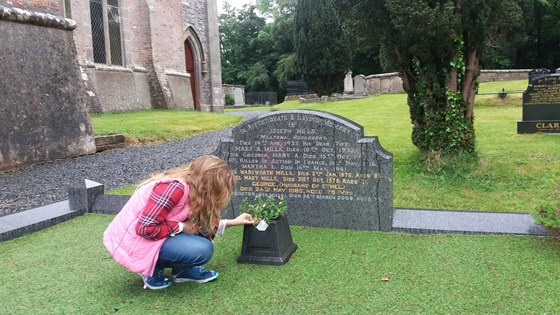 Youngest grand-daughter Celeste visiting Beth's grave in a break from work on Shilling Hill.