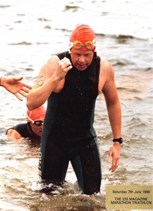Duncan swimming in is 1990 220 Magazine Marathon Triathlon
