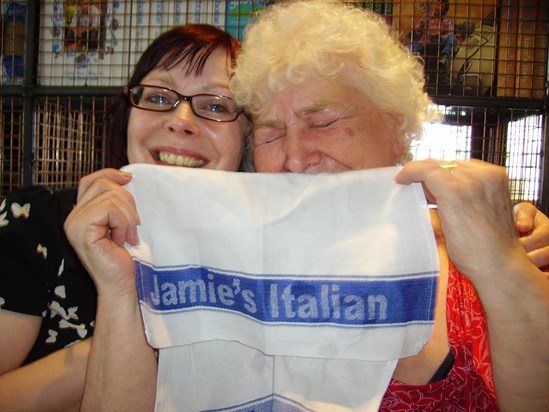 getting the giggles at Jamie's Italian in 2011