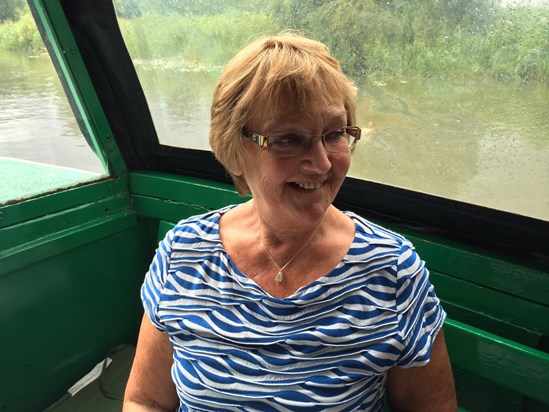 On board a canal barge for her 70th birthday