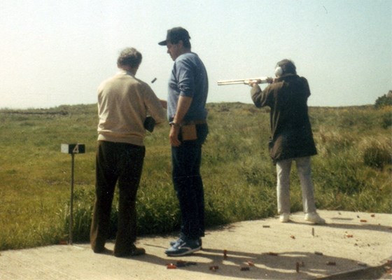 Dad clay pigeon shooting with Ian 1988