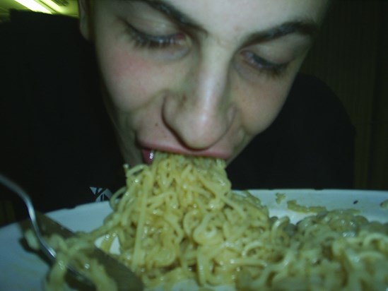 Scoffing noodles?
