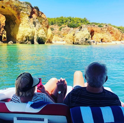 Janet and Ken taking in the sun and sea, July 2019