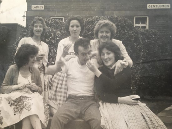 Eddie (front centre); Betty (wife to be, front right); Ruth (sister, front left), friends behind.