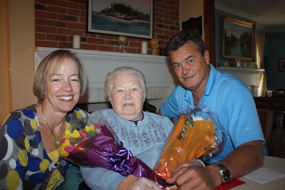 Joy's 90th birthday with Carol and Derek