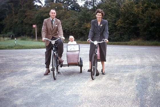 Dot in her mam and dad's bike and sidecar