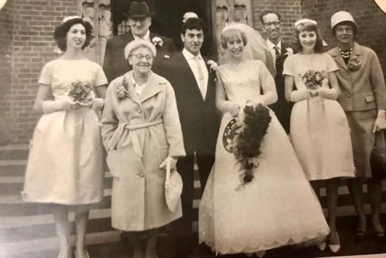 Mum and Dad with their parents and their bridesmaids