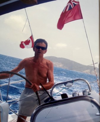 Keith at the helm in BVI. 