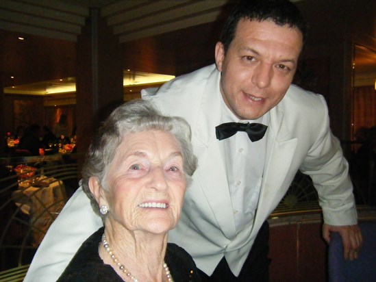 Nan & our waiter when we were cruising in 2011
