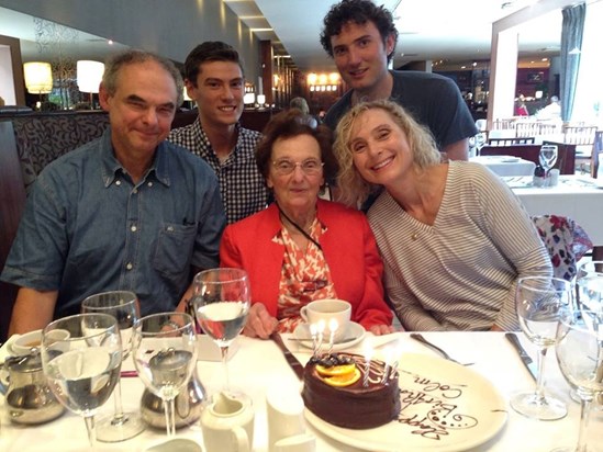 Robert, Matthew, Gwen, Colm and Sophie Matthew celebrating Colm's 30th, Bewleys Hotel, July 2015