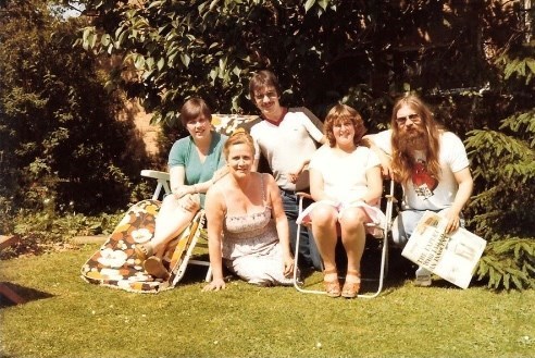 Mum (Helen), Dad (Shane), Chris, Irene and Gran (Cherry) in the back garden in Henley