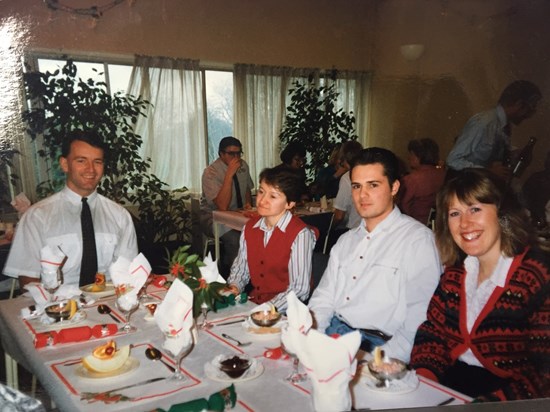 Andy and me with the Blackwell's US team, Christmas dinner 1990 (from Julien Ryle)