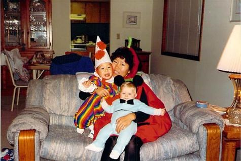 Karin with Matthew and Nicholas on Halloween 1992.