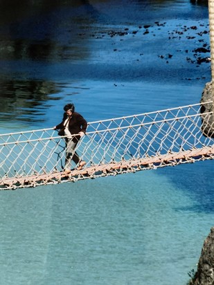 Audrey crossing the Carrick- a- Rede rope bridge. I couldn’t do this but she has no hesitation 