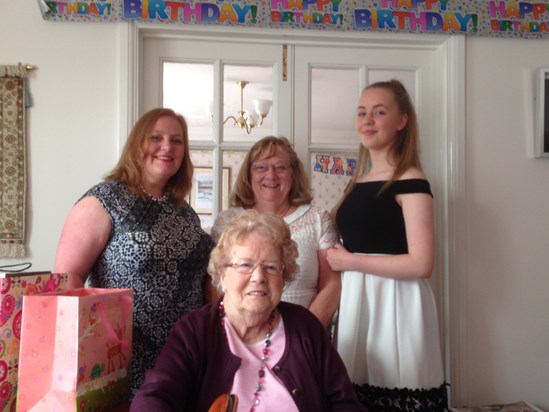 95th Birthday - 2016 - with Sarah, Denise & Mary